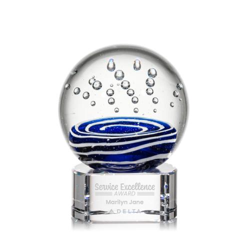 Awards and Plaques - Glass Trophies - Art Glass Trophies - Darby on Half Round Base Clear Globe Glass Trophy