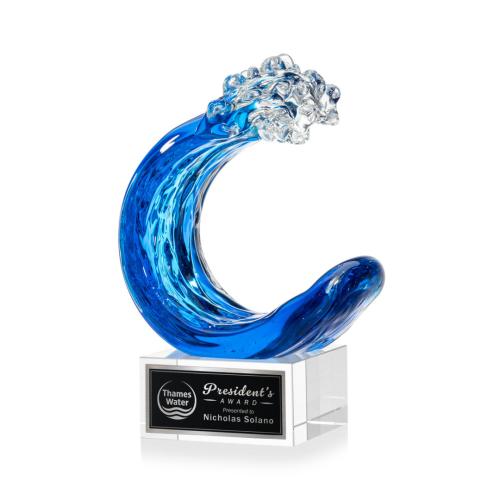 Awards and Plaques - Glass Trophies - Art Glass Trophies - Oceana on Plated Crystal Base Clear Circle Glass Trophy