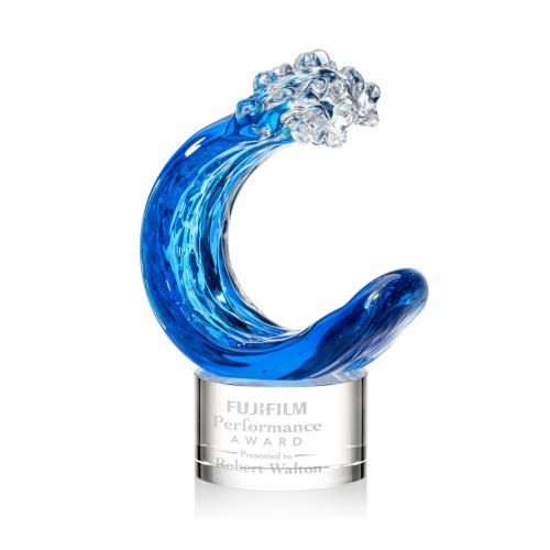 Awards and Plaques - Glass Trophies - Art Glass Trophies - Oceana on Round Base Clear Circle Glass Trophy