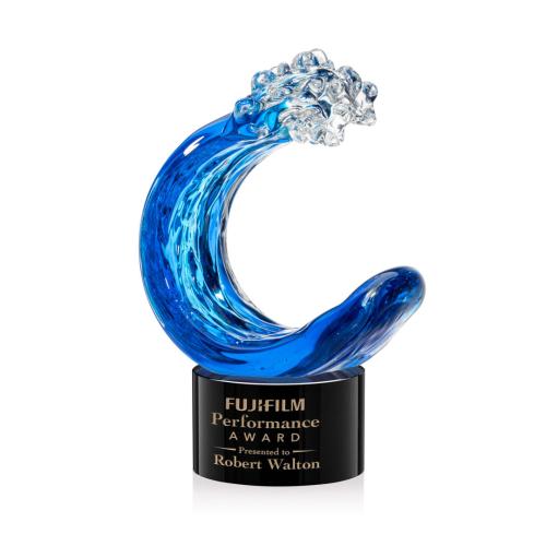 Awards and Plaques - Glass Trophies - Art Glass Trophies - Oceana on Round Base Black Circle Glass Trophy