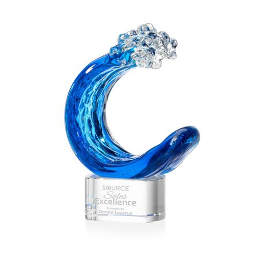 Awards and Plaques - Glass Trophies - Art Glass Trophies - Oceana on Half Round Base Clear Circle Glass Trophy