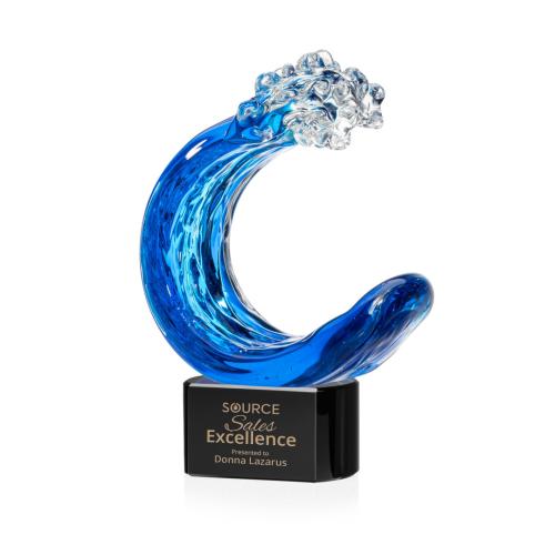 Awards and Plaques - Glass Trophies - Art Glass Trophies - Oceana on Half Round Base Black Circle Glass Trophy