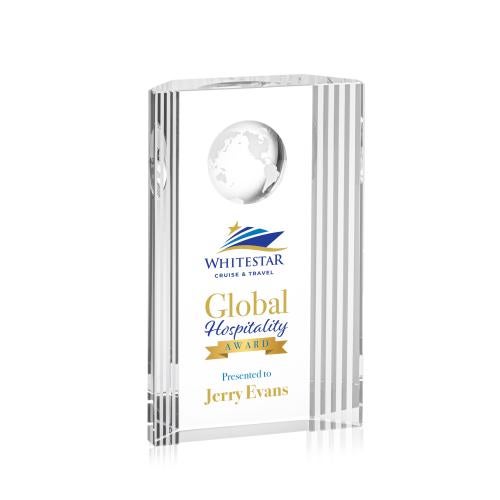 Awards and Plaques - Crystal Trophies - Gillis Globe Full Color Towers Crystal Trophy