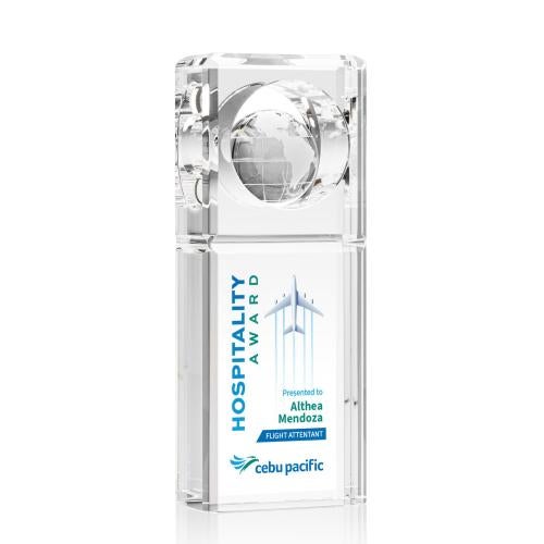 Awards and Plaques - Crystal Trophies - Corcoran Globe Full Color Rectangle Crystal Trophy