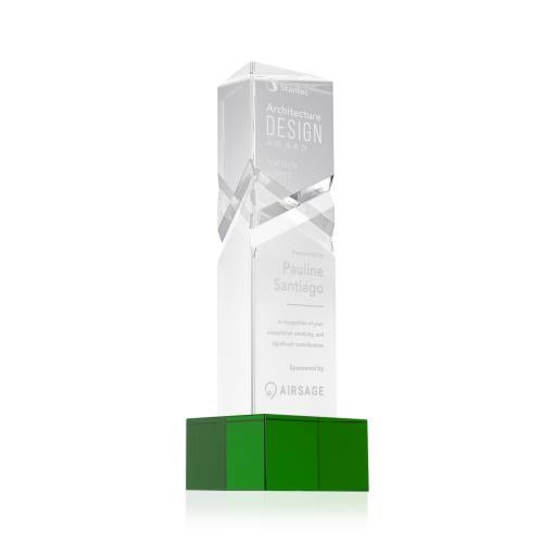 Awards and Plaques - Crystal Trophies - Groves on Plated Base Green Towers Crystal Trophy