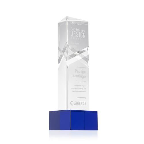 Awards and Plaques - Crystal Trophies - Groves on Plated Base Blue Towers Crystal Trophy