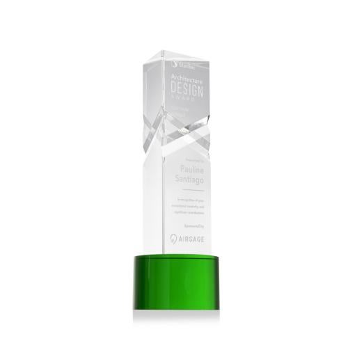 Awards and Plaques - Crystal Trophies - Groves on Round Base Green Towers Crystal Trophy