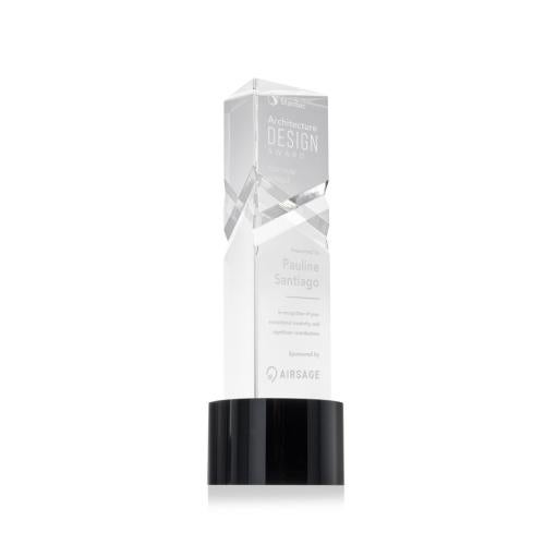 Awards and Plaques - Crystal Trophies - Groves on Round Base Black Towers Crystal Trophy