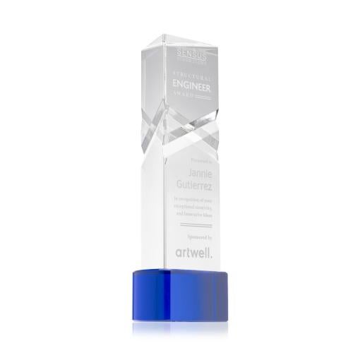 Awards and Plaques - Crystal Trophies - Groves on Half Round Base Blue Towers Crystal Trophy