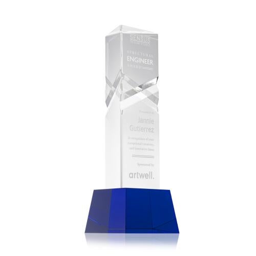 Awards and Plaques - Crystal Trophies - Groves on Small Base Blue Towers Crystal Trophy