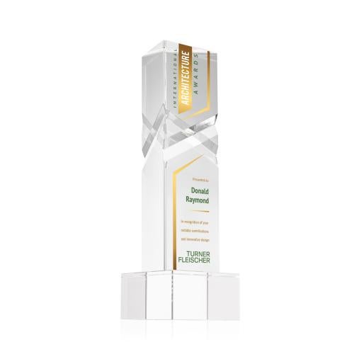 Awards and Plaques - Crystal Trophies - Groves Full Color on Plated Base Clear Towers Crystal Trophy