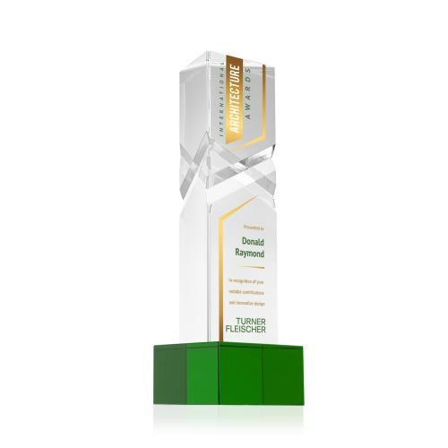 Awards and Plaques - Crystal Trophies - Groves Full Color on Plated Base Green Towers Crystal Trophy