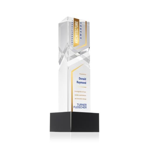 Awards and Plaques - Crystal Trophies - Groves Full Color on Plated Base Black Towers Crystal Trophy
