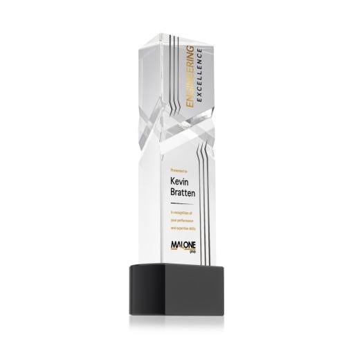 Awards and Plaques - Crystal Trophies - Groves Full Color on Half Round Base Black Towers Crystal Trophy