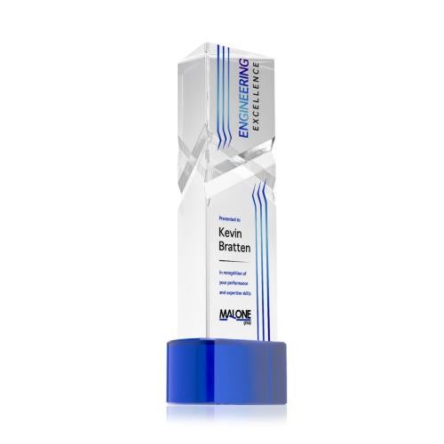 Awards and Plaques - Crystal Trophies - Groves Full Color on Half Round Base Blue Towers Crystal Trophy