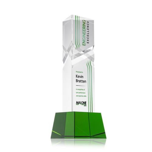 Awards and Plaques - Crystal Trophies - Groves Full Color on Small Base Green Towers Crystal Trophy