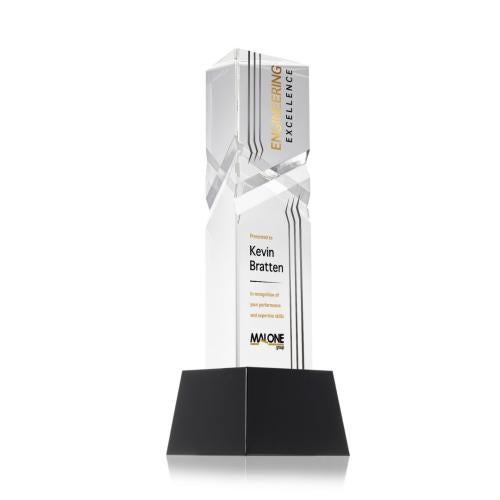 Awards and Plaques - Crystal Trophies - Groves Full Color on Small Base Black Towers Crystal Trophy