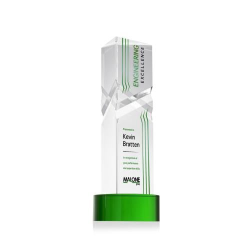 Awards and Plaques - Crystal Trophies - Groves Full Color on Lockwood Base Green Towers Crystal Trophy