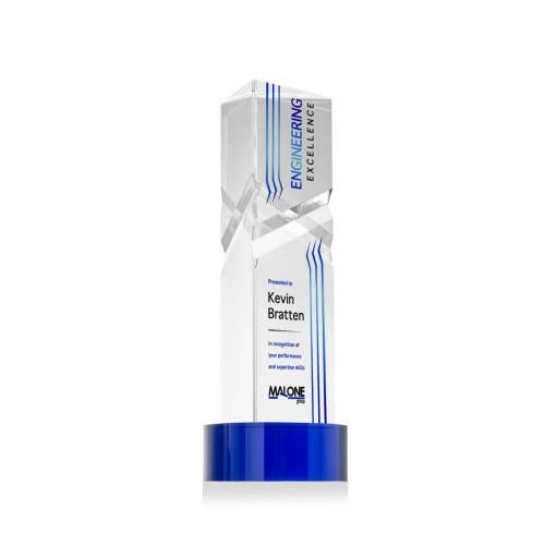 Awards and Plaques - Crystal Trophies - Groves Full Color on Lockwood Base Blue Towers Crystal Trophy