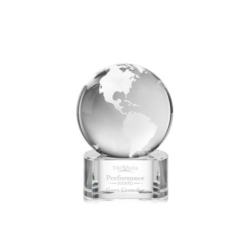 Awards and Plaques - Crystal Trophies - Globe on Half Round Base Clear Globe Crystal Trophy