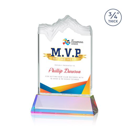 Awards and Plaques - Crystal Trophies - Castellanos Full Color on Helton Prismatic Peaks Crystal Trophy