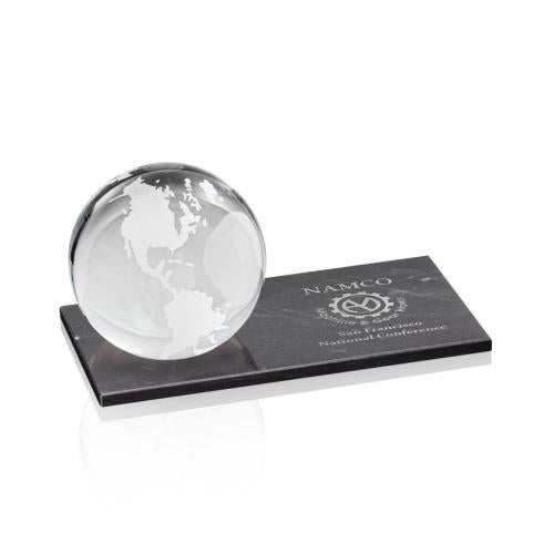 Awards and Plaques - Crystal Trophies - Globe Globe on Rectangle Marble Base Trophy