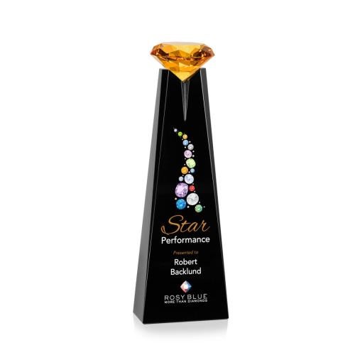 Awards and Plaques - Crystal Trophies - Mitchell Diamond Full Color Black/Amber Towers Crystal Trophy