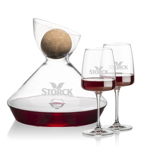 Custom Barware Glasses - Carafes - Woodbury Carafe w/Cork Stopper & Paulson Wine
