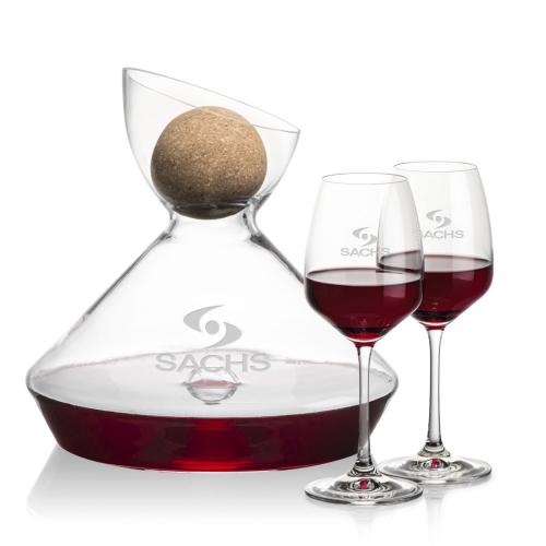 Custom Barware Glasses - Carafes - Woodbury Carafe w/Cork Stopper & Burrell Wine
