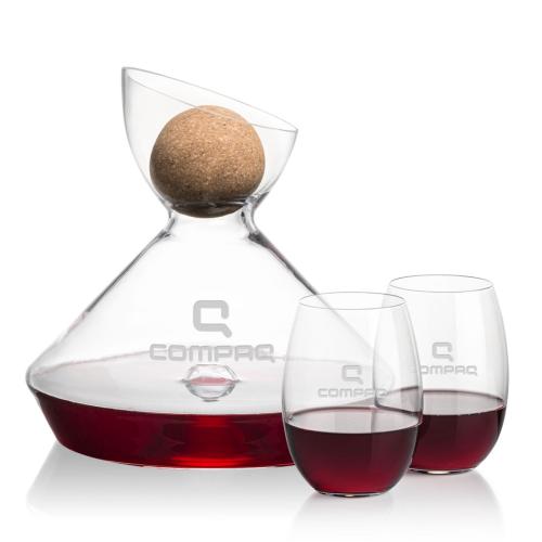 Custom Barware Glasses - Carafes - Woodbury Carafe w/Cork Stopper & Randolph Stemless Wine