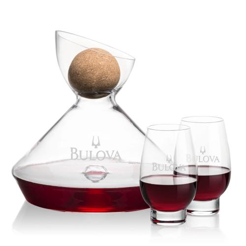 Custom Barware Glasses - Carafes - Woodbury Carafe w/Cork Stopper & Hayden Stemless Wine