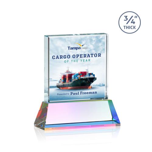 Awards and Plaques - Crystal Trophies - Landers Full Color on Helton Prismatic Square / Cube Crystal Trophy