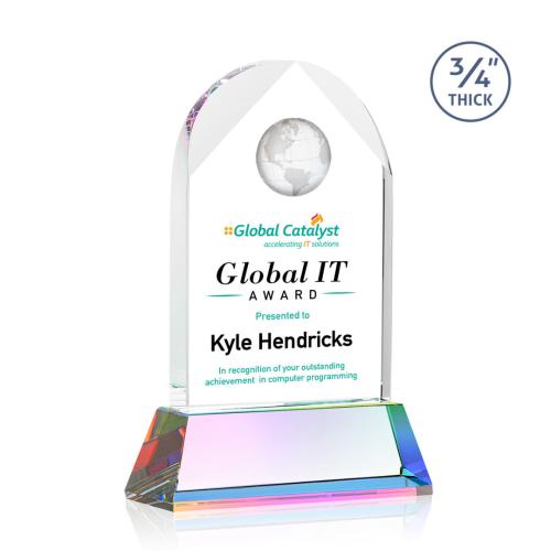 Awards and Plaques - Crystal Trophies - Cortez Full Color on Helton Prismatic Globe Crystal Trophy