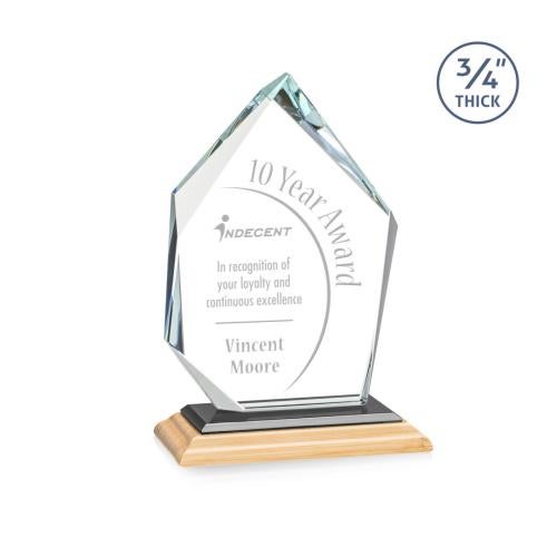 Awards and Plaques - Crystal Trophies - Boone Ice Peak Bamboo/Black Peaks Wood Trophy