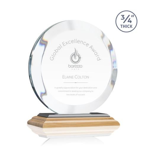 Awards and Plaques - Crystal Trophies - Delarosa Bamboo/Black Circle Wood Trophy