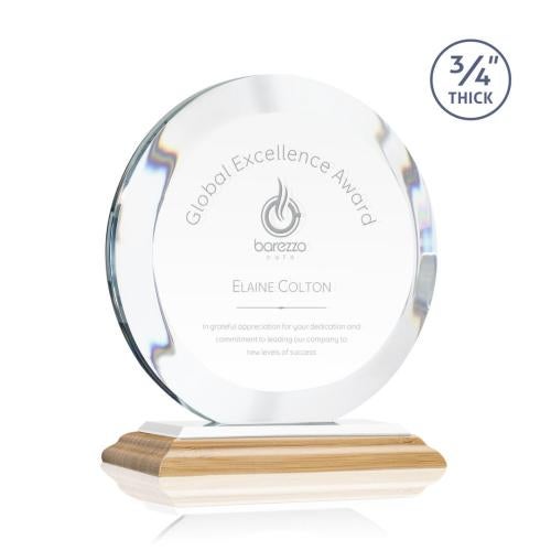 Awards and Plaques - Crystal Trophies - Delarosa Bamboo/White Circle Wood Trophy