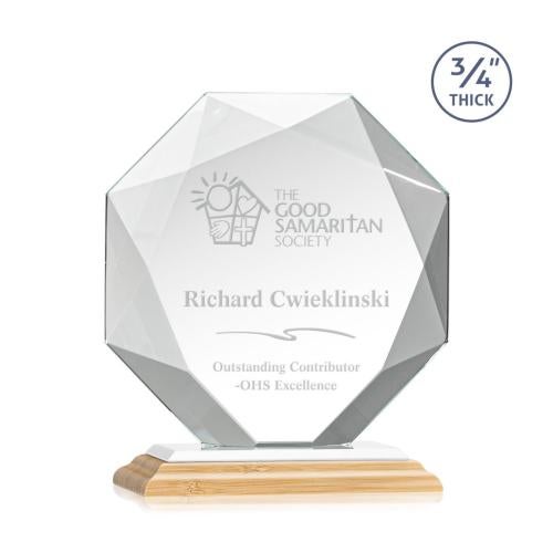 Awards and Plaques - Crystal Trophies - Gregory Bamboo/White Polygon Wood Trophy