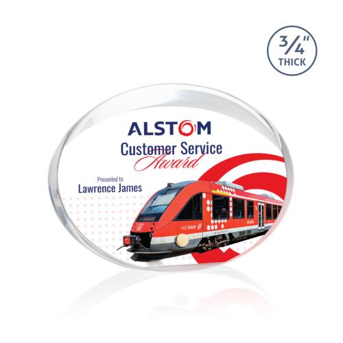 Awards and Plaques - Acrylic Trophies - Quezada Oval Full Color Gold Circle Acrylic Trophy