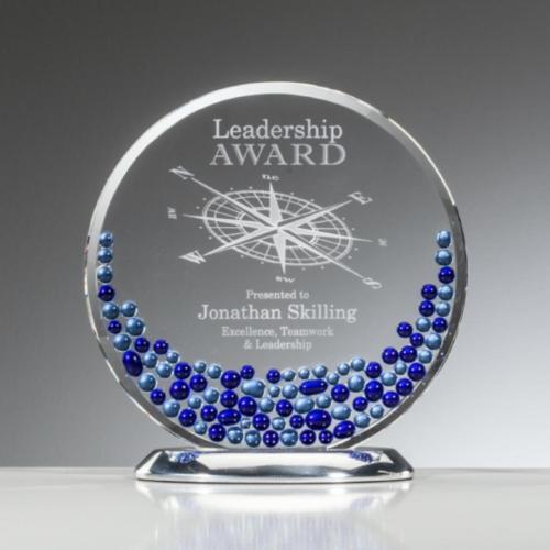 Awards and Plaques - Glass Trophies - Art Glass Trophies - Velez Blue Circle Glass Trophy