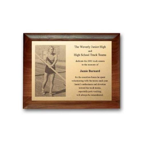 Awards and Plaques - Wall Plaque Awards - Metal Photo Plaque - Walnut Rolled Edge