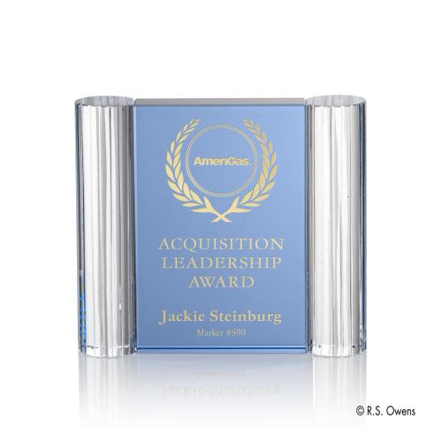 Awards and Plaques - Crystal Trophies - Whalen Light Blue Rectangle Crystal Trophy