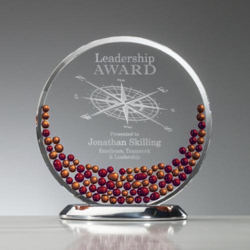 Awards and Plaques - Glass Trophies - Art Glass Trophies - Velez Red Circle Glass Trophy