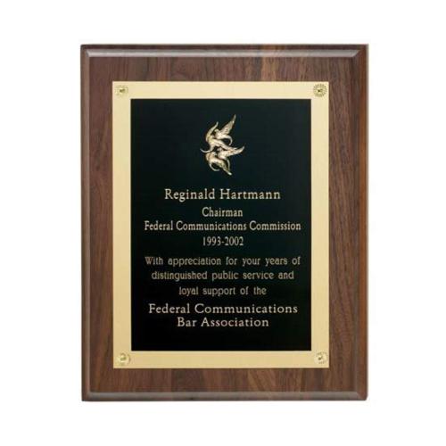 Awards and Plaques - Wall Plaque Awards - Walnut Plaque w/Gold Edge Plate
