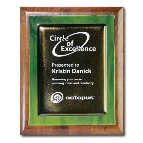 Awards and Plaques - Wall Plaque Awards - Metallic Avery Plaque - Walnut/Green