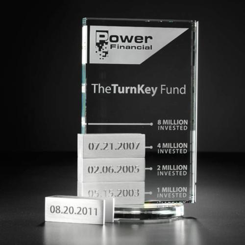 Awards and Plaques - Crystal Trophies - Tower Rectangle w/4 Bars Crystal Trophy
