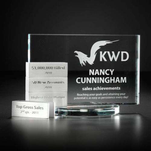 Awards and Plaques - Crystal Trophies - Tower Rectangle w/4 Bars Crystal Trophy