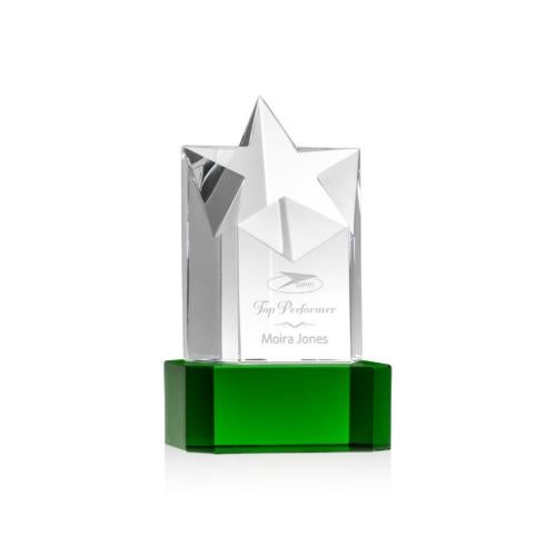 Awards and Plaques - Crystal Trophies - Weber Star on Corned Crystal Base - Green