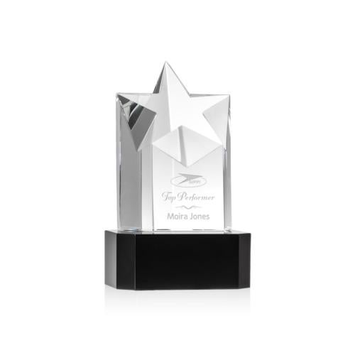 Awards and Plaques - Crystal Trophies - Weber Star on Corned Crystal Base - Black