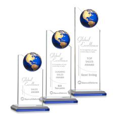 Employee Gifts - Myers Blue/Gold Globe Crystal Trophy