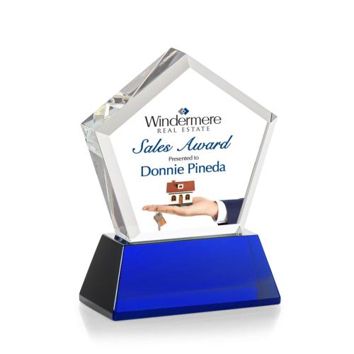 Awards and Plaques - Crystal Trophies - Costa Full Color on Base Blue Polygon Crystal Trophy